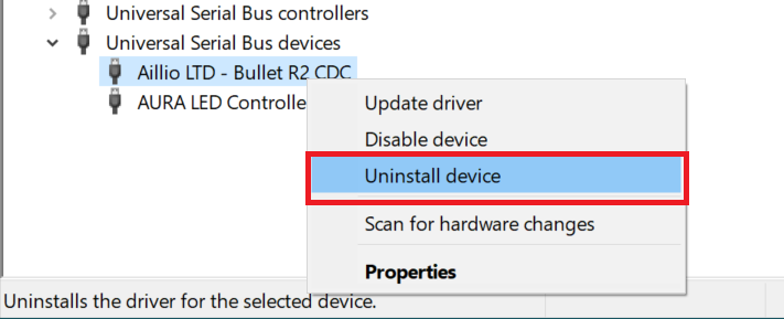 Device Manager - Uninstall Device